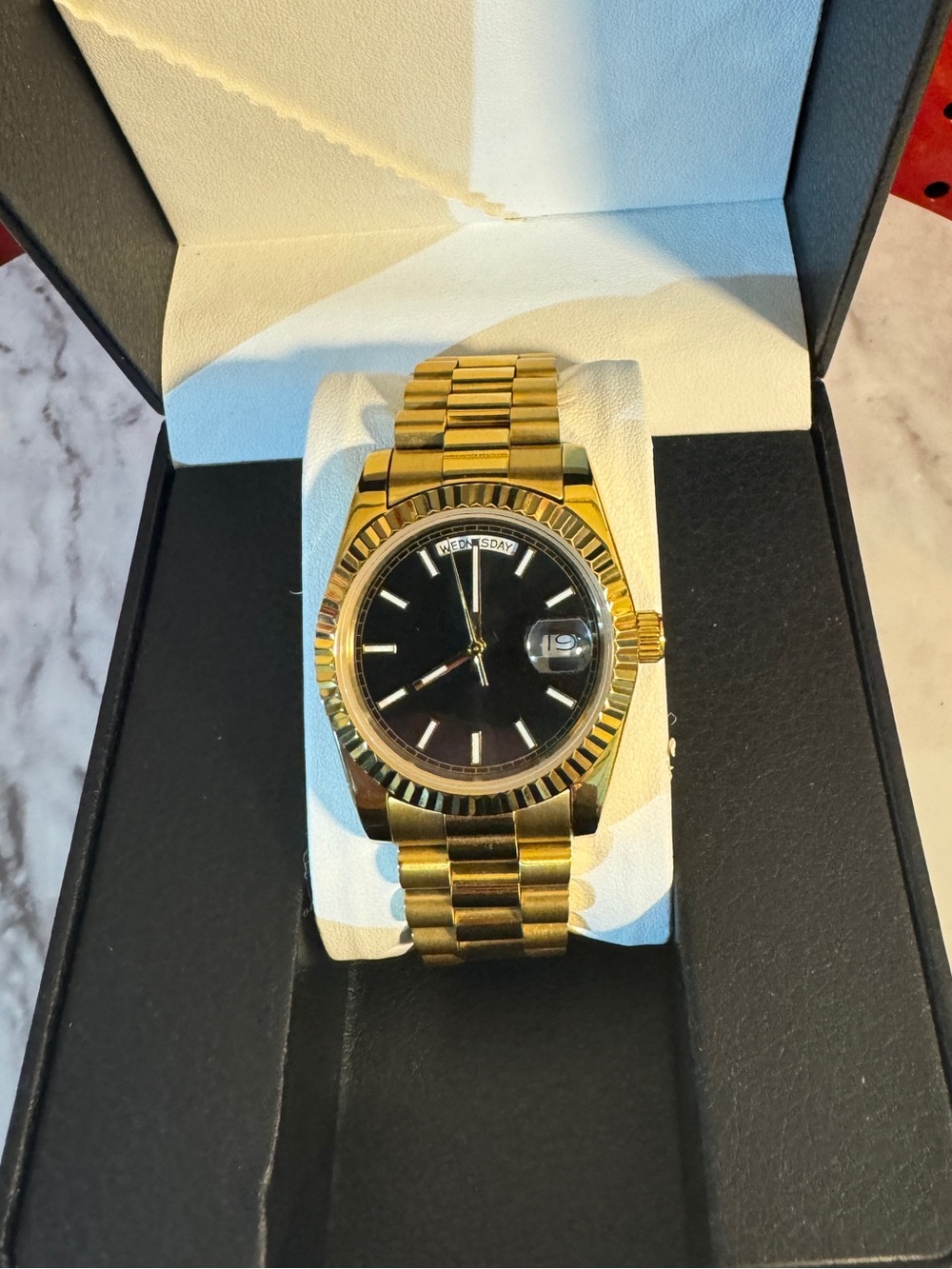 Custom Gold Day-Date Style 36mm Watch Black Dial